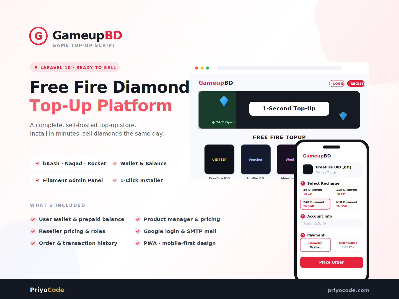 Free Fire Diamond Top-Up Script (Laravel)